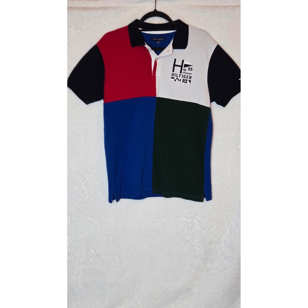 Tommy Hilfiger Mens Colorblock Polo Shirt Size M Embroidered Nautical Flag Logo